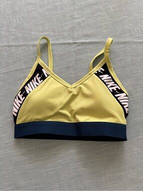Nike Yellow and Navy Logo-Trim Women's sport Bra XS